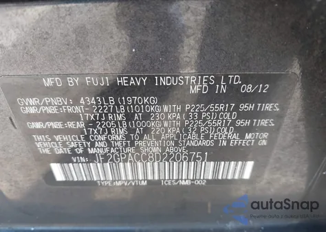 2013 Subaru Xv Crosstrek 2.0I Premium from USA, damaged, VIN JF2GPACC8D2206751